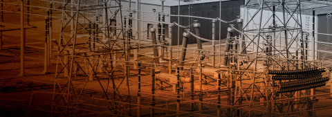 A substation yard with an orange color overlay.