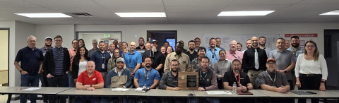 The Hanford Site’s Waste Treatment and Immobilization Plant staff display an award.