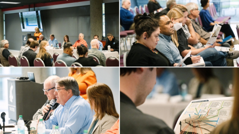 A  four picture collage of individuals attending a planning meeting