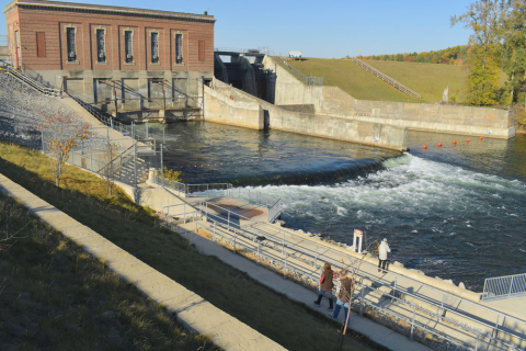 A hydropower dam and water channel