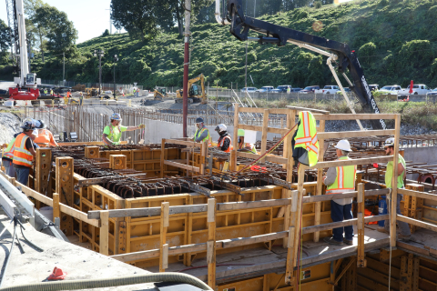 Oak Ridge crews pour concrete at the Mercury Treatment Facility’s headworks facility.