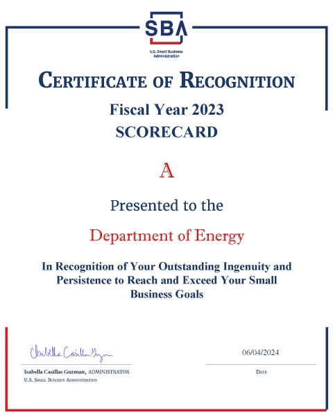 FY 2023 DOE Small Business Procurement Scorecard