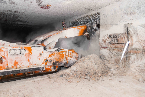 An underground mining machine in action