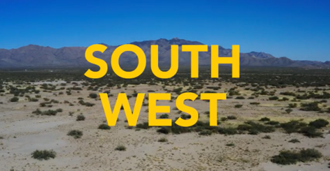 South West text over a desert background