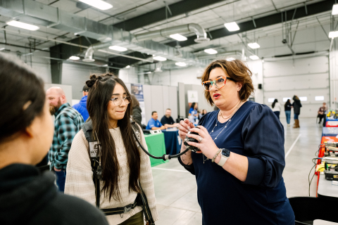 Students learn how to use respiratory equipment during a recent Hanford STEM Day event.