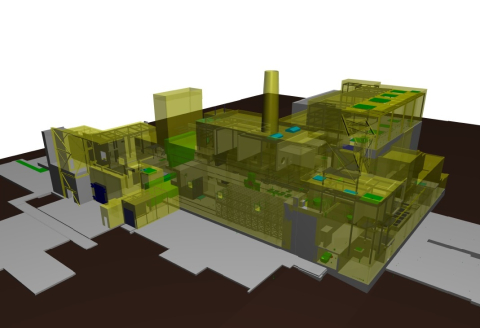 A 3D rendered model of the Main Plant at the West Valley Demonstration Project