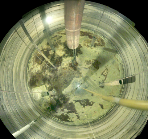 An aerial view of the inside of a storage waste tank