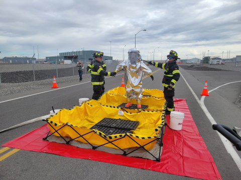 An individual participates in fire readiness training activities
