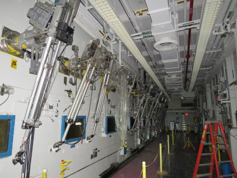 Room of hot cells at the former Fission Production Development Lab. 