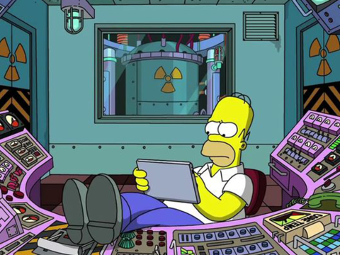 Homer Simpsons in a control room