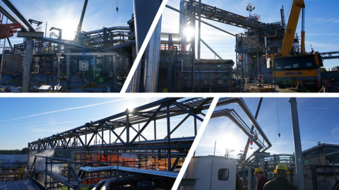 Collage of photos showing the efforts to modify or install utility lines aboveground in the Savannah River Site’s H Tank Farm