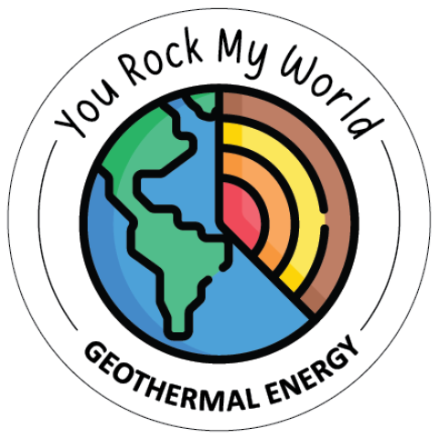 You Rock My World | Geothermal Imagery | Cartoonish illustration of the world, with 1/3 of the surface cut away to reveal subsurface layers.