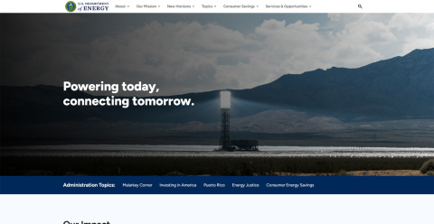 Screenshot of the redesigned Energy.gov website, circa 2024