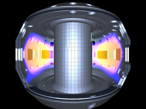 Negative triangularity plasma produced in the DIII-D tokamak during an experimental campaign dedicated to exploring this innovative scenario.