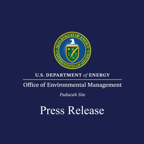 Blue background with the DOE Seal and white text