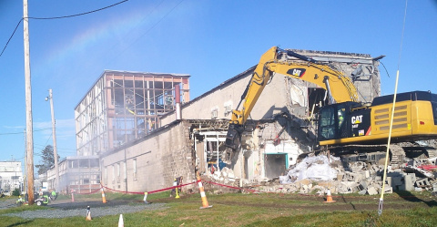 Rotating set of images of demolition 