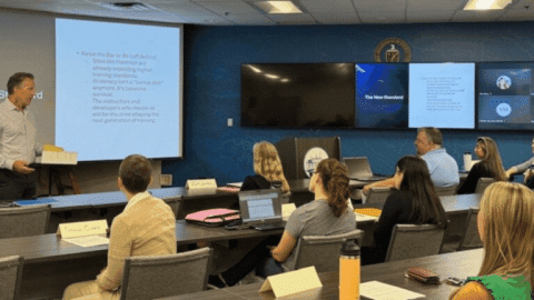 Rotating set of images of a group of people taking a training