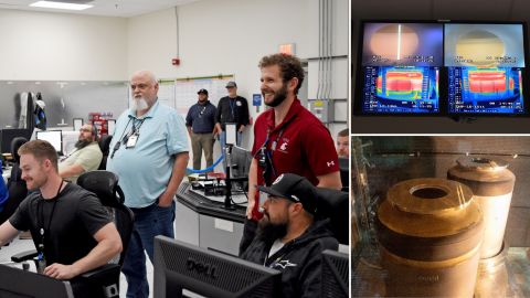 A collage of images of Hanford employees observing a pour at the Waste Treatment Plant