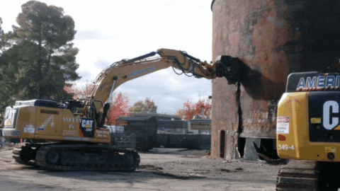 Rotating set of images of demolition at LLNL
