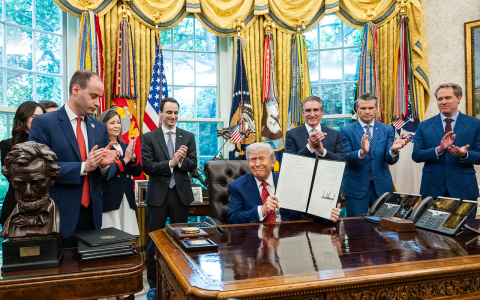 President Trump signing executive orders.