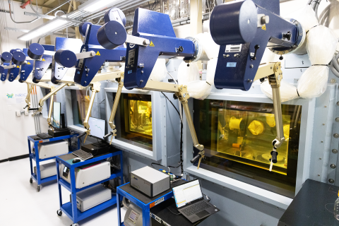 A row of hot cells in a laboratory.