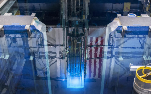 View into the reactor pool at the Penn State University research reactor.