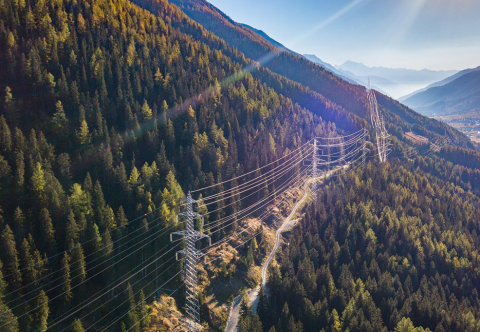 Power grid lines along mountainside