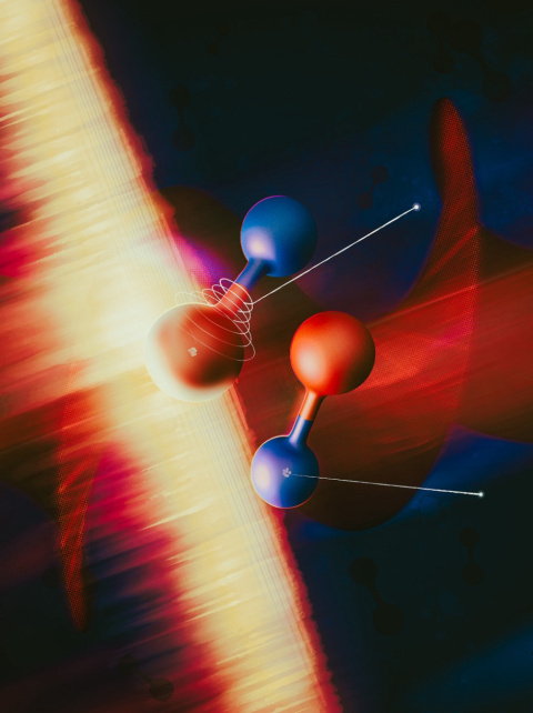 Two nitric oxide molecules are irradiated with an attosecond X-ray pulse and release an electron. This is an example of the photoelectric effect. 