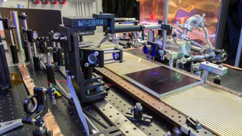 The Large Area Picosecond Photodetector (LAPPD) collaboration has developed cheaper, larger, more robust microchannel plates, seen here at the test facility at Argonne.