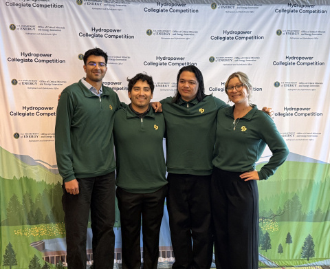 Students from California Polytechnic State University, San Luis Obispo pose shortly after winning the 2026 Hydropower Collegiate Competition. Photo courtesy of Ryan Ingwersen, National Laboratory of the Rockies