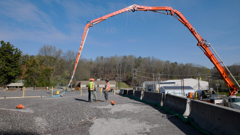 A large orange pump truck at the Oak Ridge Site