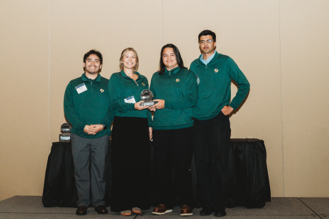 Students from California Polytechnic State University, San Luis Obispo pose shortly after winning the 2026 Hydropower Collegiate Competition. Photo courtesy of Ryan Ingwersen, National Laboratory of the Rockies 