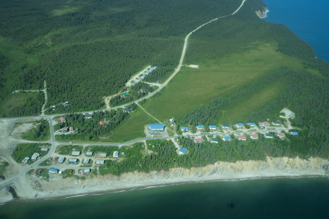 An aerial photo of a microgrid in Elim, Alaska during daytime. 