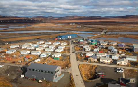 An aerial view of Unalakleet, Alaska, a remote village on the coast of the Bering Sea, about 400 miles northwest of Anchorage