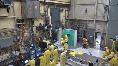 Rotating set of images of crews stabilizing hot cells at the Hanford Site