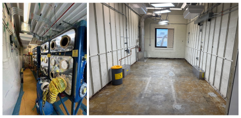Side by side photo of before and after a glovebox is cleared