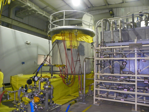 A yellow machine with pipes around it at the Savannah River Site