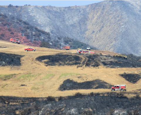 Fire equipment staged near Sandy Fire