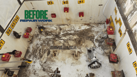 Rotating set of images of before and after cleanout of a valve pit at the Hanford Site