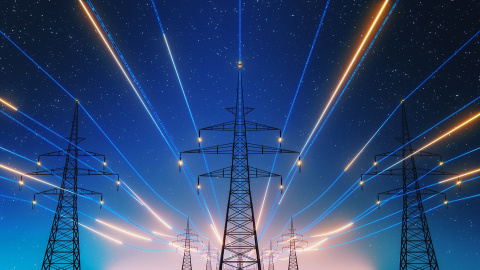 Transmission lines at night
