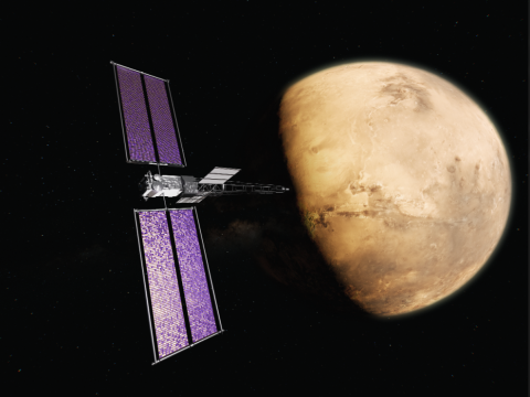 Artist's rendering of the NASA SR-1 Freedom mission approaching Mars.