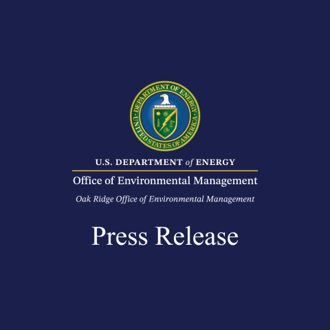 Oak Ridge Logo with DOE seal with Office of Environmental Management on blue background