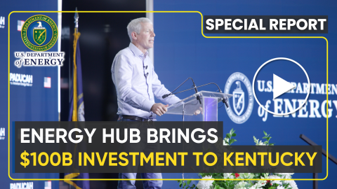 YouTube video thumbnail featuring the DOE Secretary standing behind a podium on a stage
