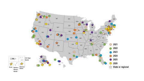 Caption: A map of all Waste to Energy and Materials Technical Assistance Program participants since 2021.