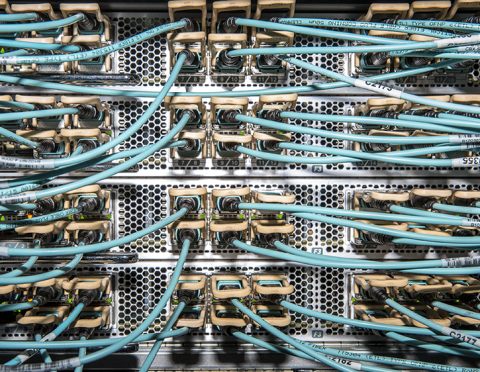 computer cables at a machine at the National Energy Research Scientific Computing Center
