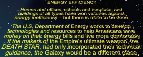 Graphic of the well-known "Star Wars" scrolling intro text, with text on energy efficiency.