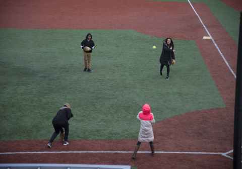 Having a catch with the Scholar-Athletes of the Washington Nationals Youth Baseball Academy