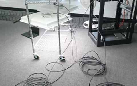 Photo of the PoE cable study test setup.