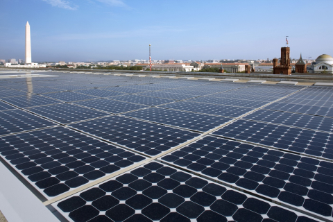 Photo of a solar panel array.