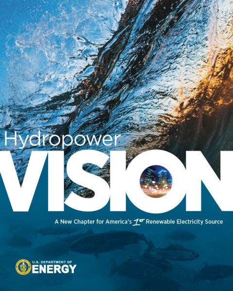 The Hydropower Vision report cover, featuring a photo of a wave seen from underwater